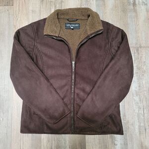 Lee Valley Faux Suede Bomber Jacket Sherpa Lined Zip Up Brown Men’s Medium